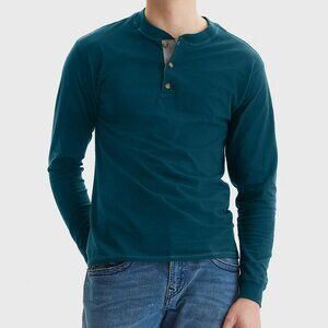 NWT Hanes Beefy-T Men's Long Sleeve Henley in Petro Teal size Large